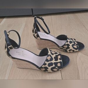 Kate Spade Lonnie Leopard Print Wedges with Black Accents